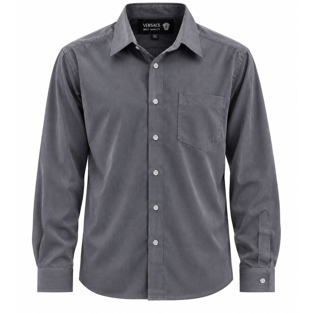 Versace Mens Grey Pinstripe Button Down Shirt Long Sleeve XL